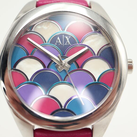 Armani Exchange Pink Colorful MOP Fish Scale 36mm Watch Leather with New Battery main image 8